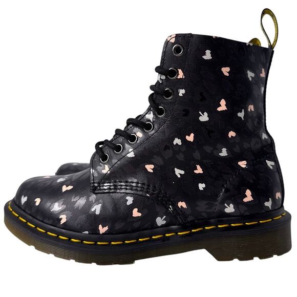Dr. Martens 1460 Pascal Boots Wild Hearts Printed Womens US 8 Black Leather Pink - Picture 5 of 13